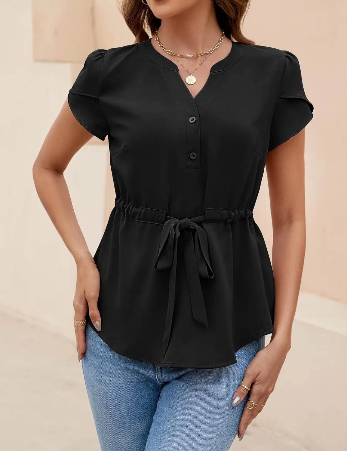 VIMPUNEC Womens Dressy Casual Blouses Summer Trendy Peplum Tops Business Work Button Down Top