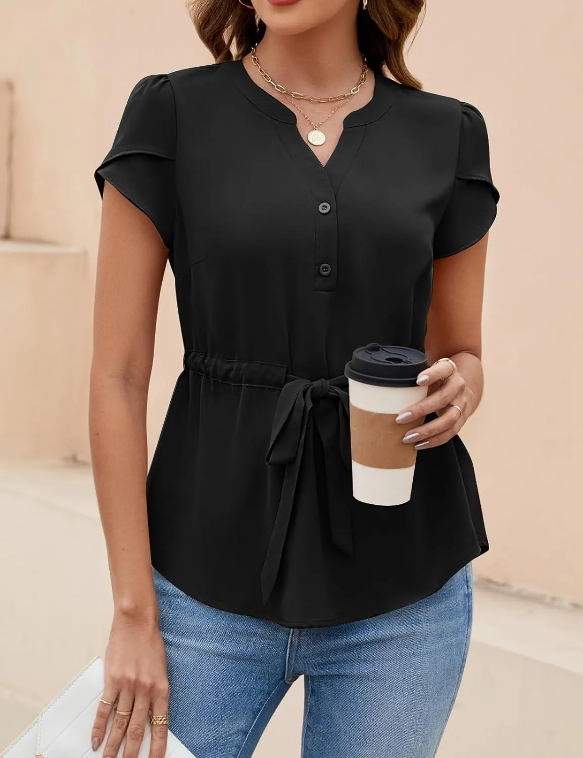 VIMPUNEC Womens Dressy Casual Blouses Summer Trendy Peplum Tops Business Work Button Down Top