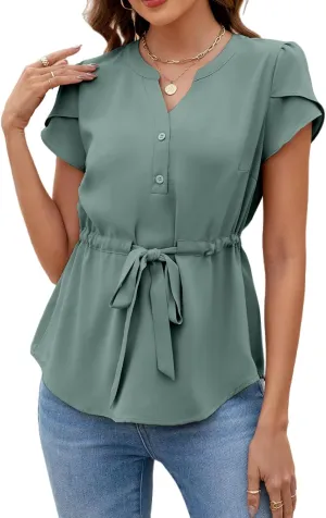 VIMPUNEC Womens Dressy Casual Blouses Summer Trendy Peplum Tops Business Work Button Down Top