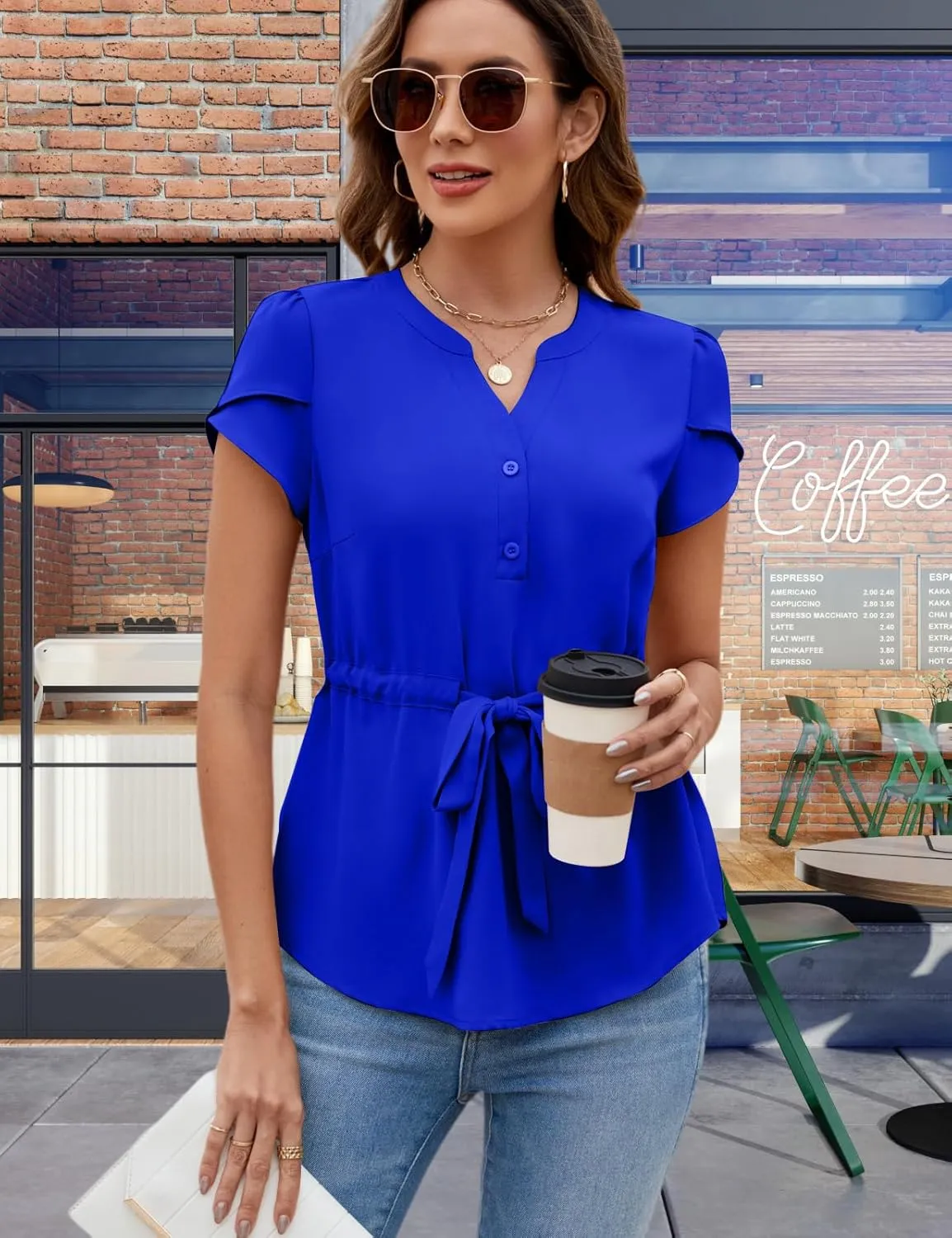 VIMPUNEC Womens Dressy Casual Blouses Summer Trendy Peplum Tops Business Work Button Down Top