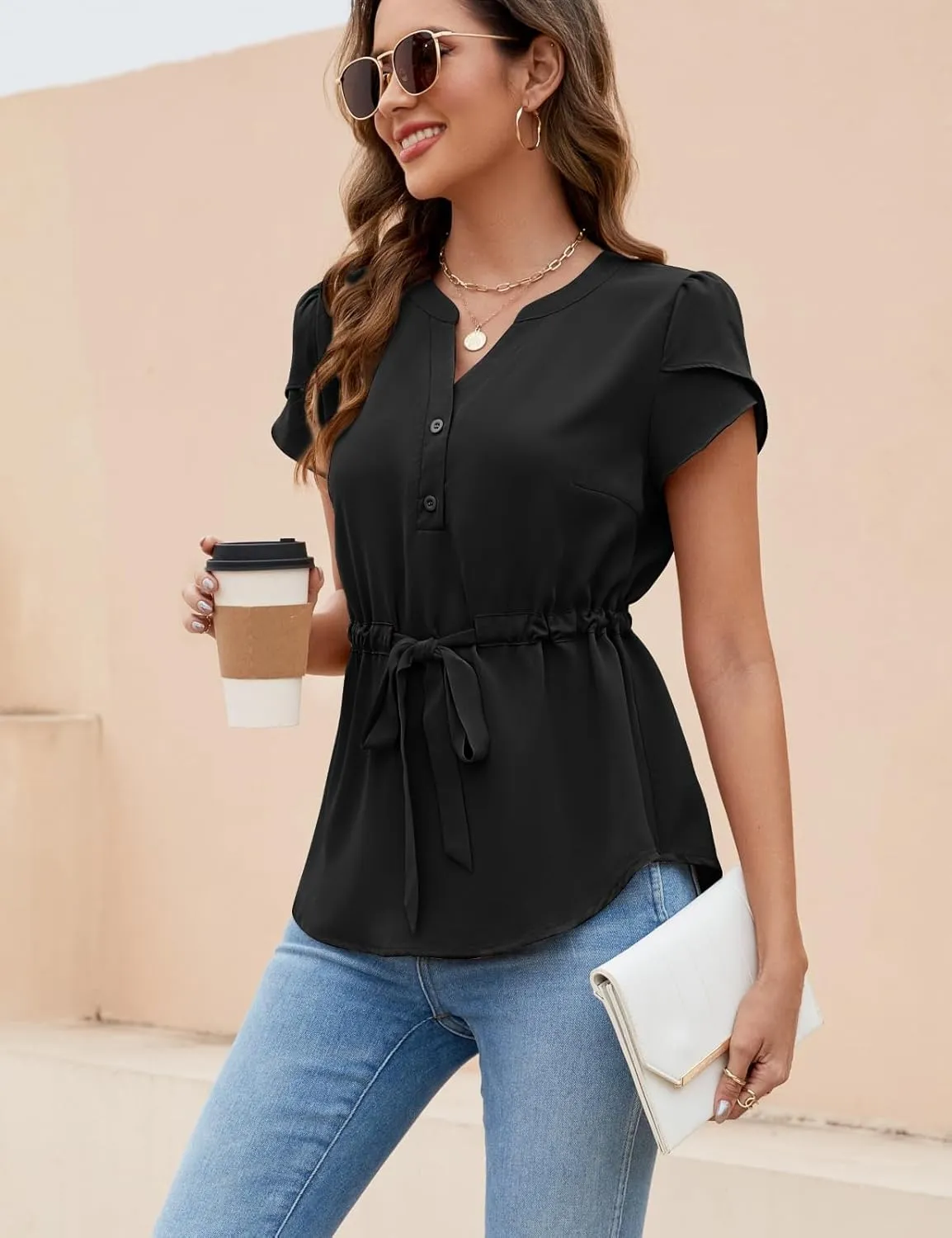 VIMPUNEC Womens Dressy Casual Blouses Summer Trendy Peplum Tops Business Work Button Down Top