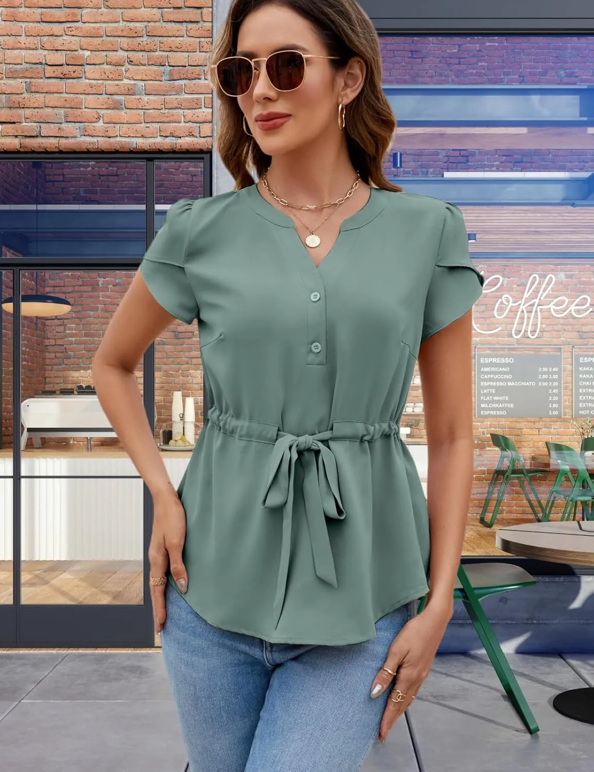 VIMPUNEC Womens Dressy Casual Blouses Summer Trendy Peplum Tops Business Work Button Down Top