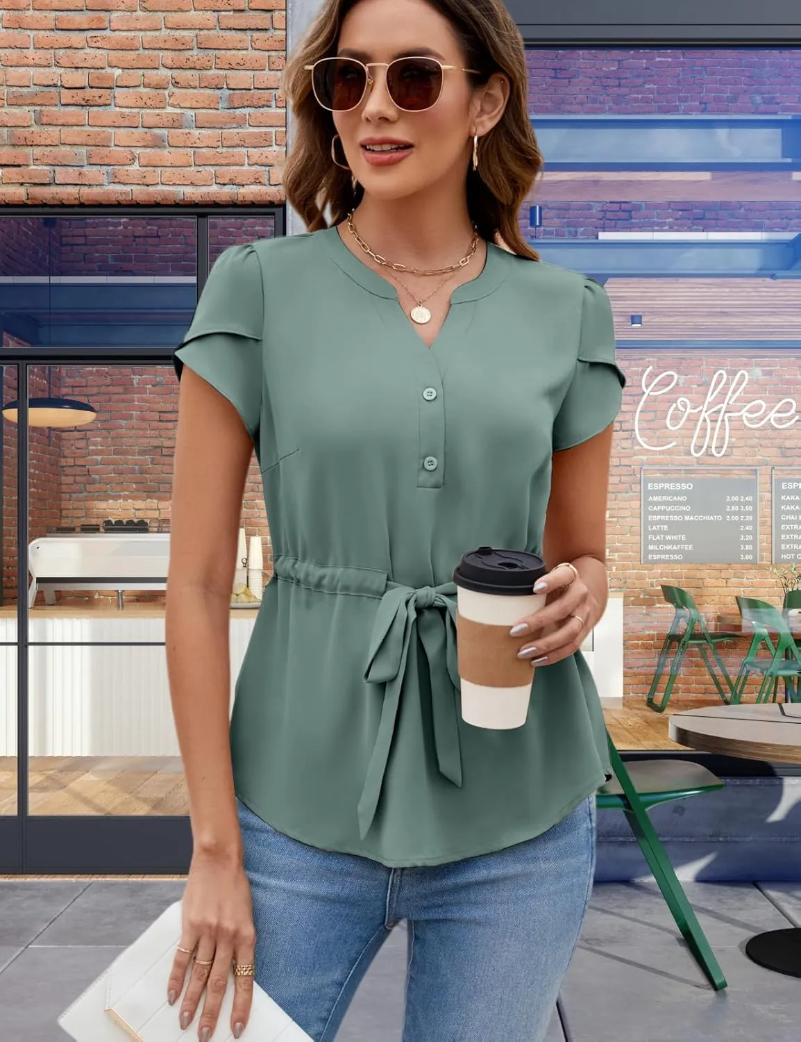 VIMPUNEC Womens Dressy Casual Blouses Summer Trendy Peplum Tops Business Work Button Down Top