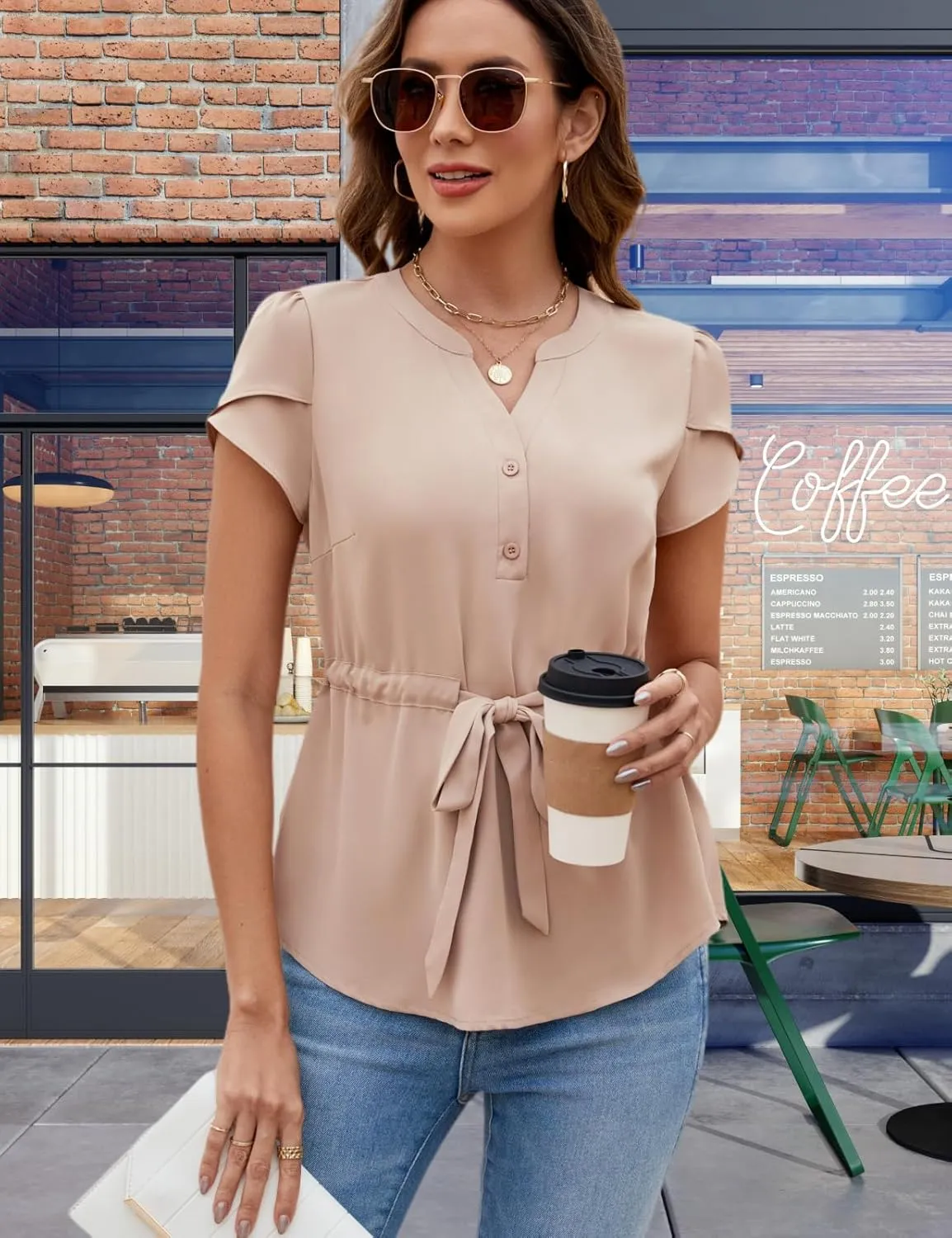 VIMPUNEC Womens Dressy Casual Blouses Summer Trendy Peplum Tops Business Work Button Down Top