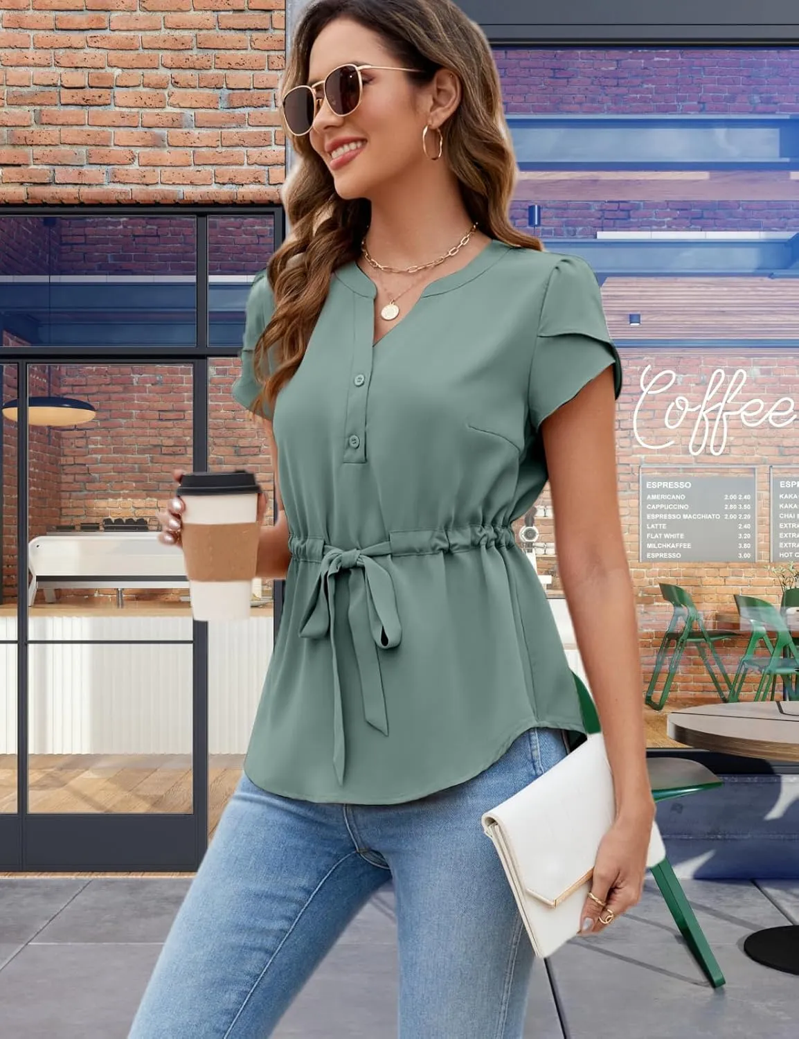 VIMPUNEC Womens Dressy Casual Blouses Summer Trendy Peplum Tops Business Work Button Down Top