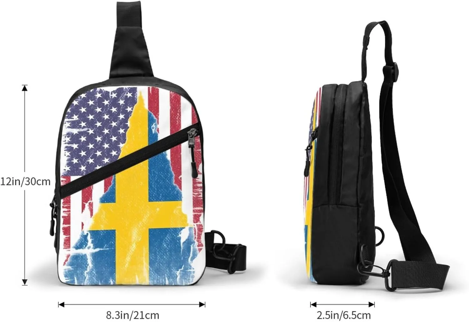 Vintage American Swedish Sweden Flag Crossbody Bag Portable Sling Bags Foldable Chest Daypack Reusable Sports Shoulder Backpack Diagonally Casual Rucksack Travel Bag