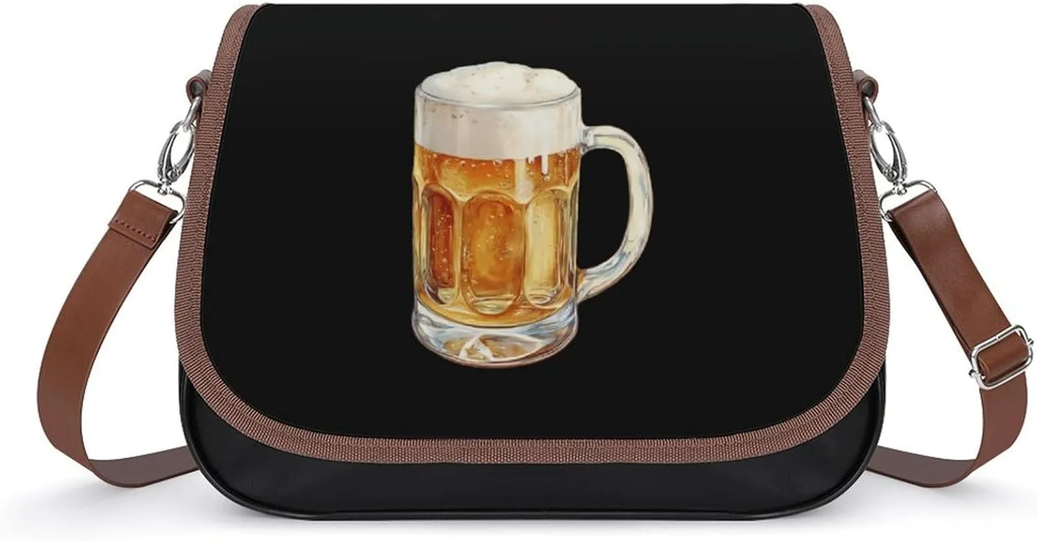 Vintage Beer Mug Fashion Crossbody Bags Purses for Women Funny Printing Shoulder Handbags Bag