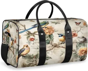 Vintage Birds Travel Duffle Bag, Sports Gym Bags for Women Men, Carry On Weekender Overnight Bag, Retro Birds Workout Hospital Airplane Trips Bag