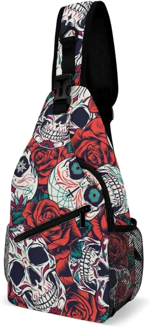Vintage-day-dead-pattern Crossbody Sling Backpack, Shoulder Bag Chest Bag for Travel Sport Running, 38x20cm, Style