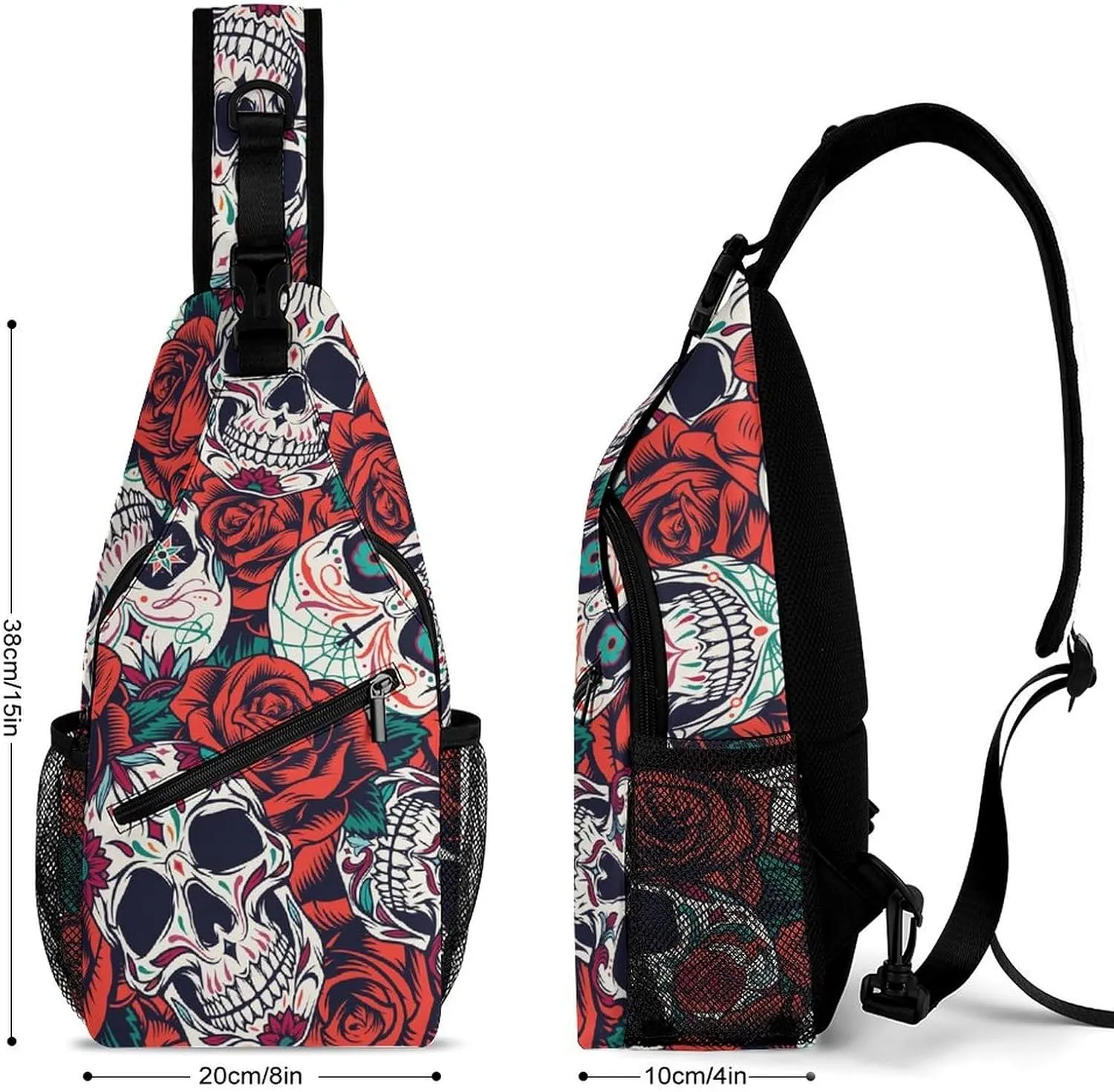 Vintage-day-dead-pattern Crossbody Sling Backpack, Shoulder Bag Chest Bag for Travel Sport Running, 38x20cm, Style
