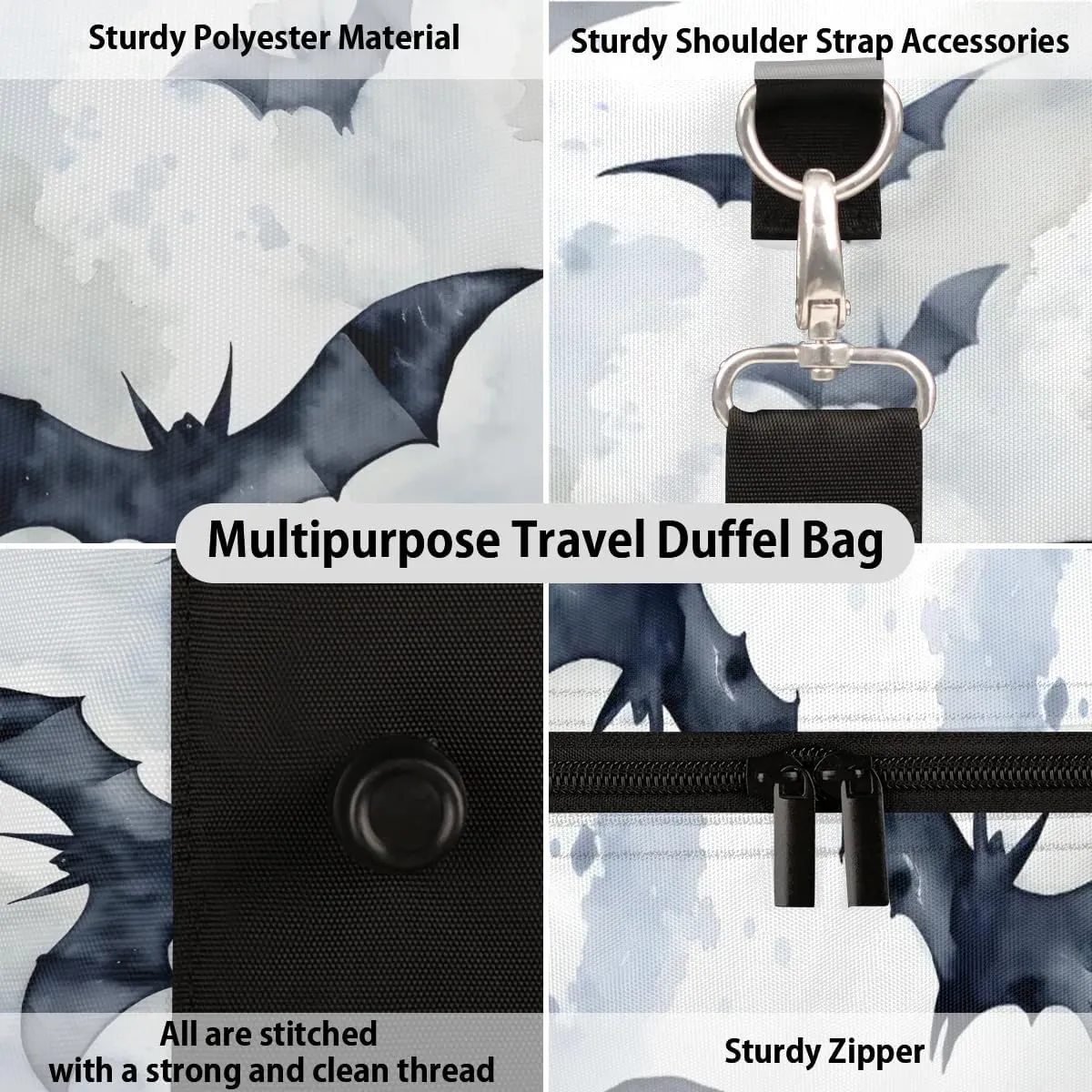 Vintage Halloween Bats Travel Duffel Bag for Women Men Waterproof Foldable Overnight Weekender Bag Large Capacity Sports Gym Bag