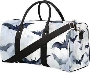 Vintage Halloween Bats Travel Duffel Bag for Women Men Waterproof Foldable Overnight Weekender Bag Large Capacity Sports Gym Bag