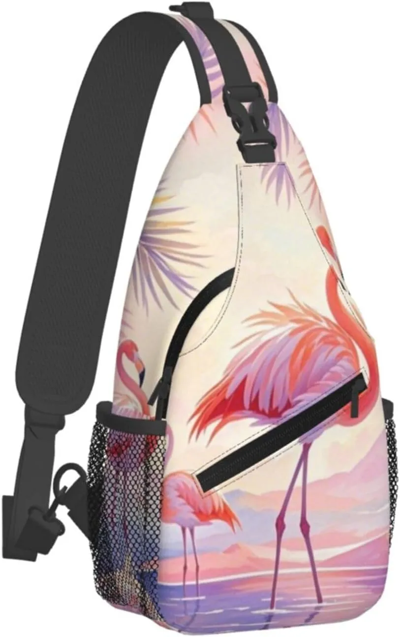 Vintage Hawaiian Flamingo Palm Crossbody Bags Cross Chest Bag Adjustable Sling Backpack for Women Men