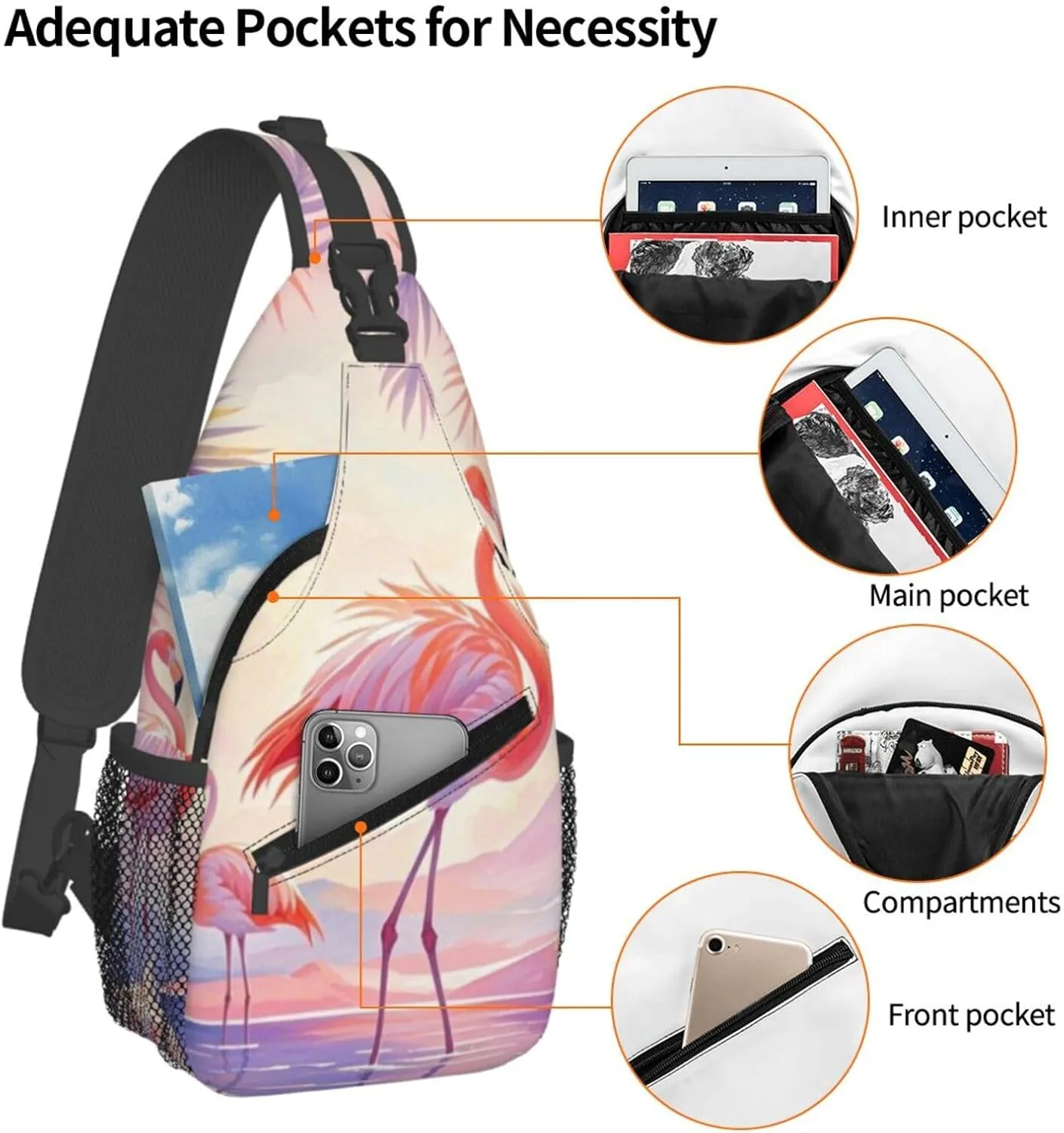 Vintage Hawaiian Flamingo Palm Crossbody Bags Cross Chest Bag Adjustable Sling Backpack for Women Men