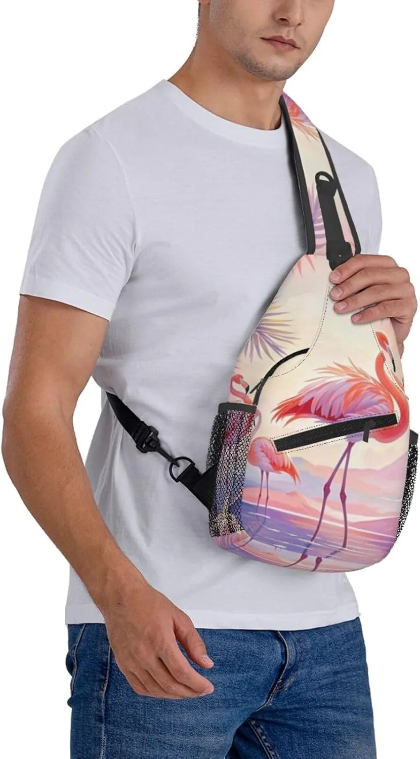 Vintage Hawaiian Flamingo Palm Crossbody Bags Cross Chest Bag Adjustable Sling Backpack for Women Men