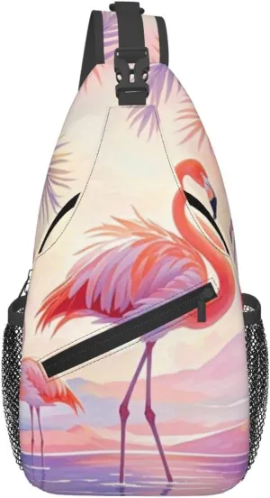 Vintage Hawaiian Flamingo Palm Crossbody Bags Cross Chest Bag Adjustable Sling Backpack for Women Men