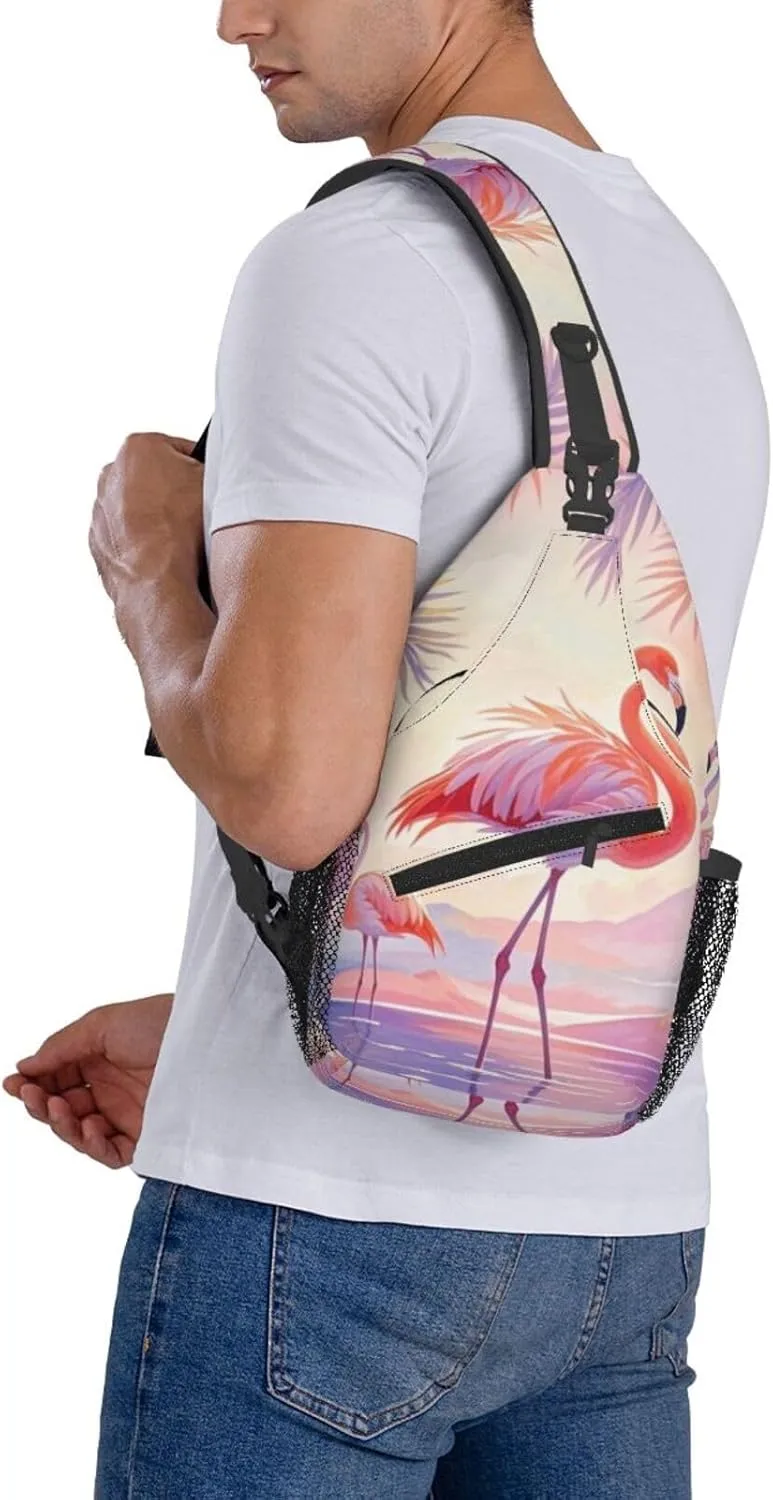 Vintage Hawaiian Flamingo Palm Crossbody Bags Cross Chest Bag Adjustable Sling Backpack for Women Men