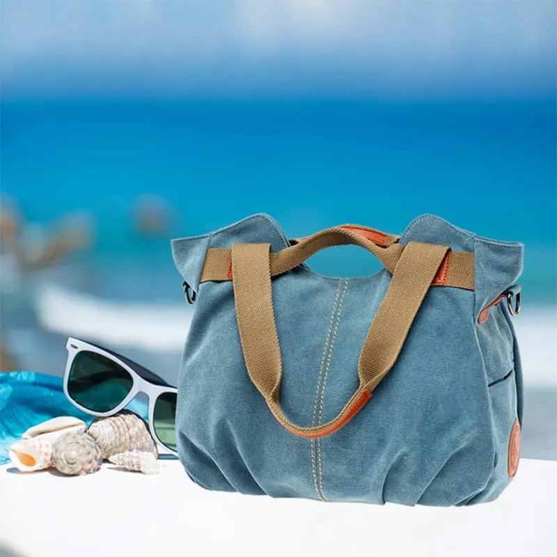 Vintage Tote Bag Crossbody Bag Purse for Women Canvas Travel Shoulder Bags Handbags Large Locomotive Bag Casual Work Blue