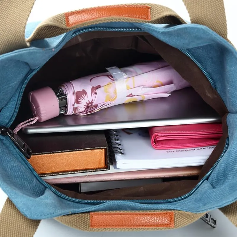 Vintage Tote Bag Crossbody Bag Purse for Women Canvas Travel Shoulder Bags Handbags Large Locomotive Bag Casual Work Blue