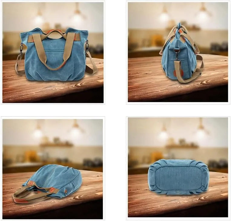 Vintage Tote Bag Crossbody Bag Purse for Women Canvas Travel Shoulder Bags Handbags Large Locomotive Bag Casual Work Blue