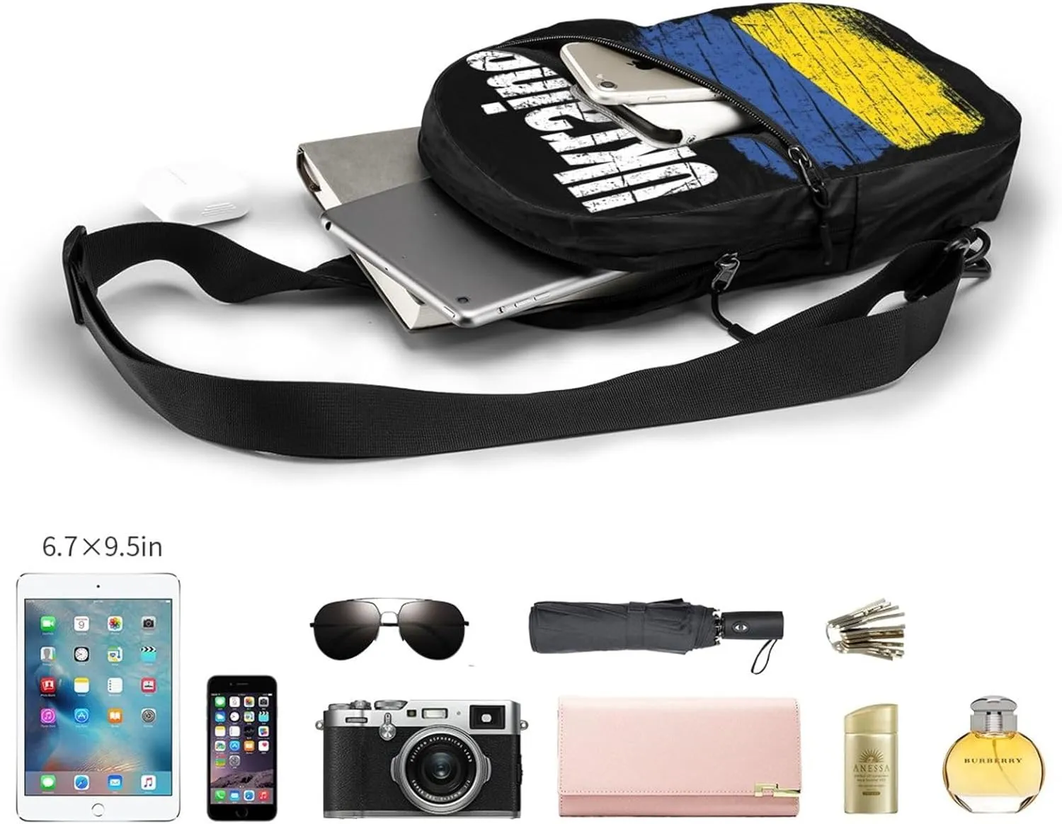 Vintage Ukraine Ukrainian Flag Portable Crossbody Bag Foldable Sling Bags Sports Gym Chest Daypack Reusable Shoulder Backpack Casual Diagonally Rucksack Fanny Packs