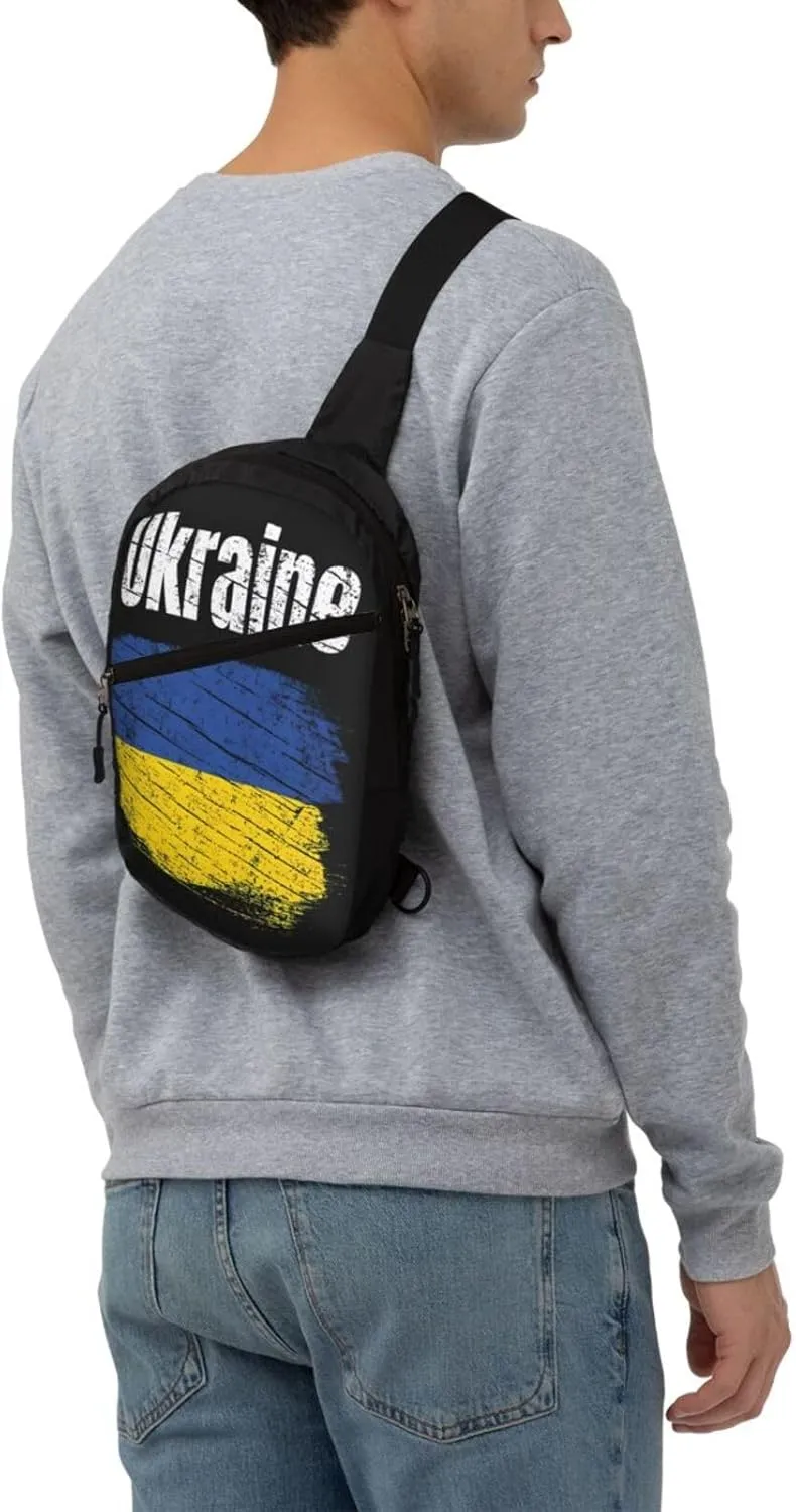 Vintage Ukraine Ukrainian Flag Portable Crossbody Bag Foldable Sling Bags Sports Gym Chest Daypack Reusable Shoulder Backpack Casual Diagonally Rucksack Fanny Packs