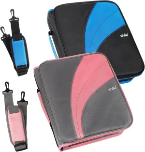 ViVin Zipper Binder 2 Inch O-Ring, 450 Sheet Capacity, 5-Tab Expanding Pockets and Multiple Zip Pockets, Handle ＆Shoulder Strap Included, School Office Supplies, 2-Pack（A5131,Black/Blue ＆Grey/Pink）