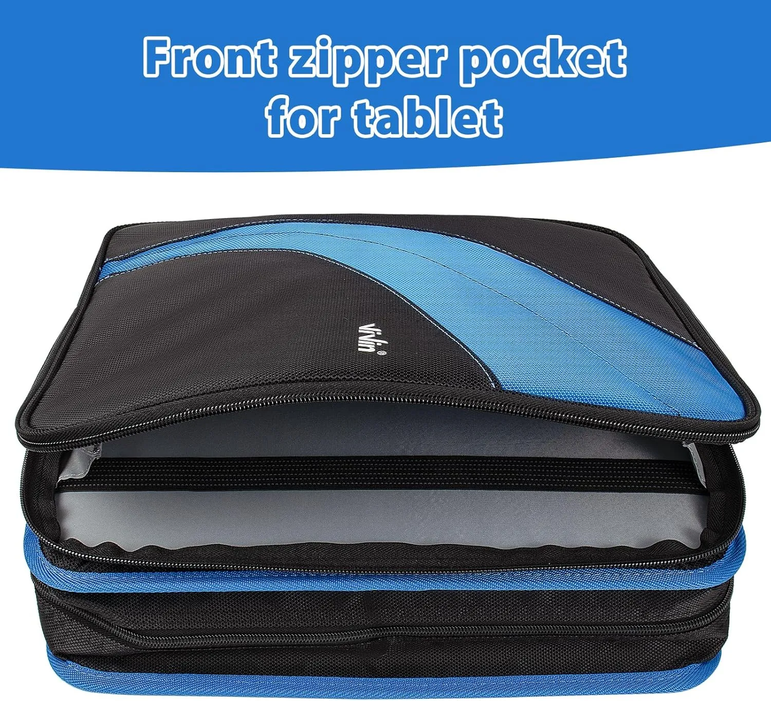 ViVin Zipper Binder 2 Inch O-Ring, 450 Sheet Capacity, 5-Tab Expanding Pockets and Multiple Zip Pockets, Handle ＆Shoulder Strap Included, School Office Supplies, 2-Pack（A5131,Black/Blue ＆Grey/Pink）