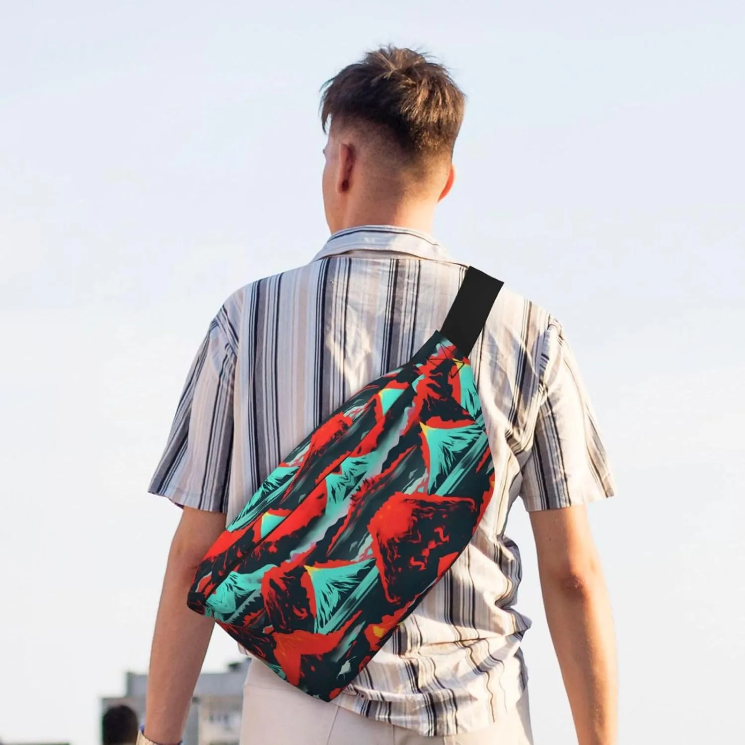 Volcano Bloom Fanny Pack Crossbody Sling Bag â€“ Zipper Pockets for Travel, Hiking, Cycling, Workouts, and Everyday Use