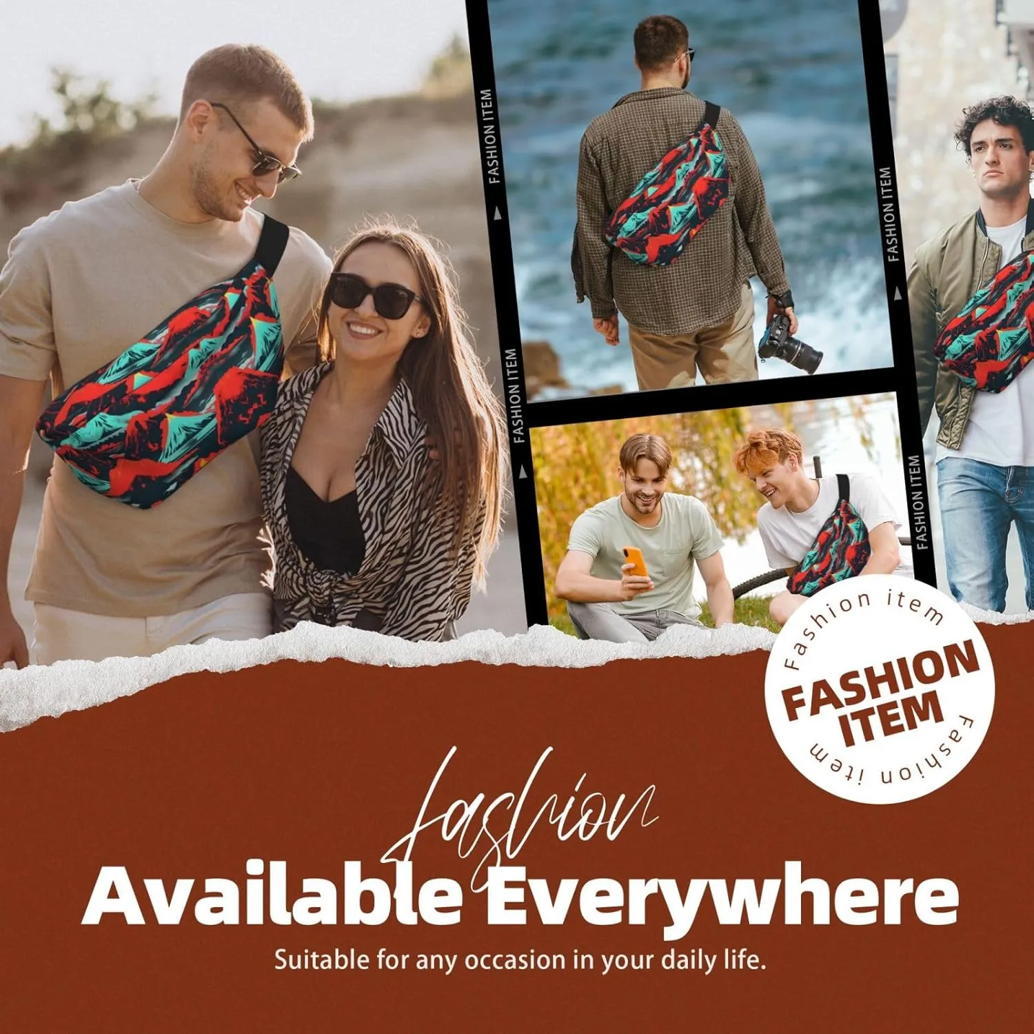 Volcano Bloom Fanny Pack Crossbody Sling Bag â€“ Zipper Pockets for Travel, Hiking, Cycling, Workouts, and Everyday Use