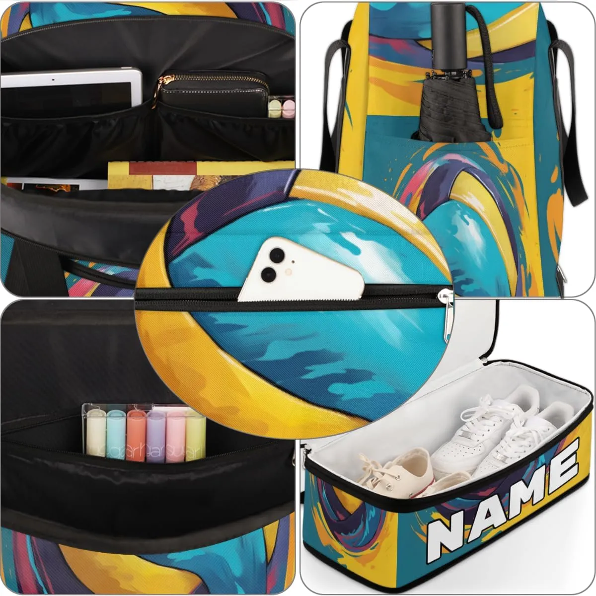 Volleyball Ball Custom Foldable Duffle Bag with Shoes Compartment Personalized Large Capacity Waterproof Travel Weekender Bag Overnight Bag for Sports Gym