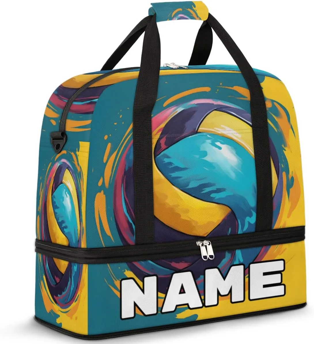 Volleyball Ball Custom Foldable Duffle Bag with Shoes Compartment Personalized Large Capacity Waterproof Travel Weekender Bag Overnight Bag for Sports Gym