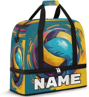 Volleyball Ball Custom Foldable Duffle Bag with Shoes Compartment Personalized Large Capacity Waterproof Travel Weekender Bag Overnight Bag for Sports Gym
