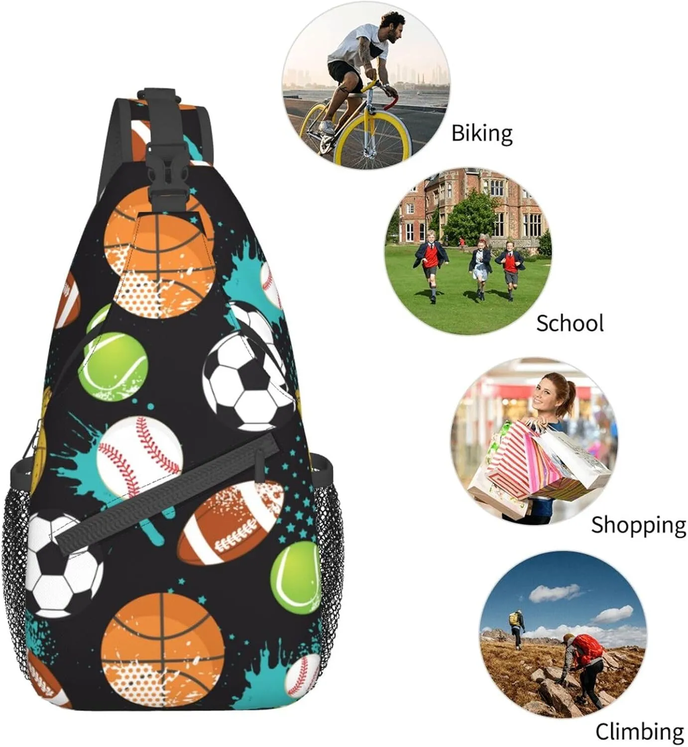 VOOHDDY Sport Ball Fun Sling Bag For Men Women Basketball Soccer Football Baseball Travel Hiking Backpack Crossbody Shoulder Chest Bags Casual Daypack Sport