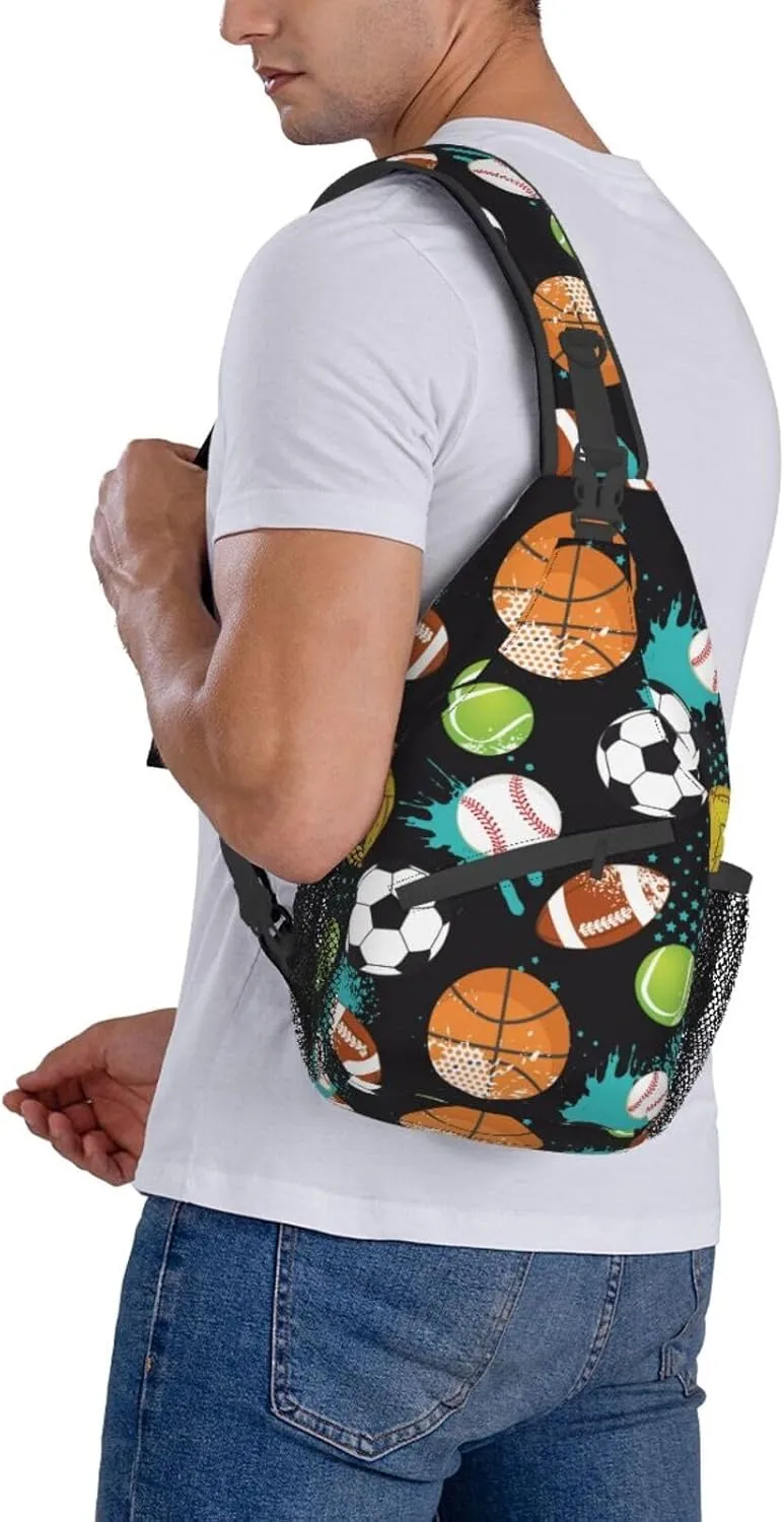 VOOHDDY Sport Ball Fun Sling Bag For Men Women Basketball Soccer Football Baseball Travel Hiking Backpack Crossbody Shoulder Chest Bags Casual Daypack Sport