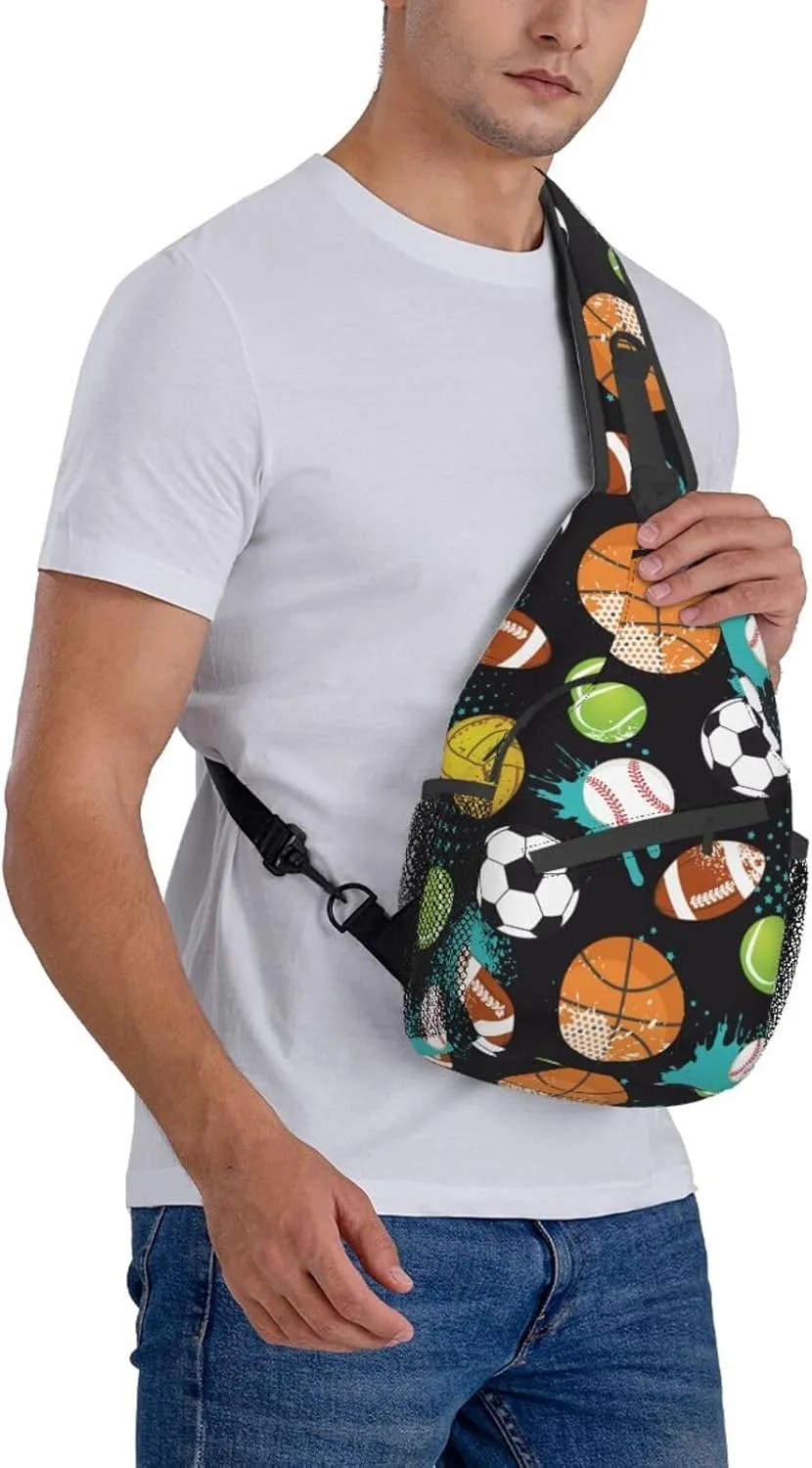 VOOHDDY Sport Ball Fun Sling Bag For Men Women Basketball Soccer Football Baseball Travel Hiking Backpack Crossbody Shoulder Chest Bags Casual Daypack Sport