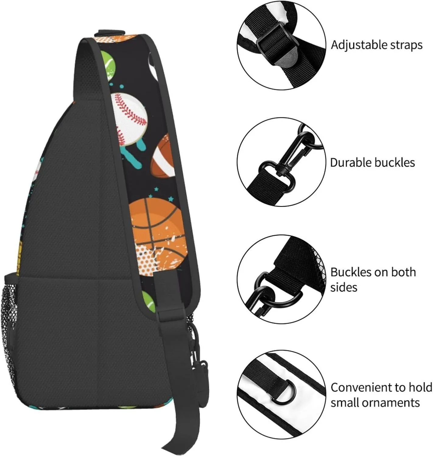 VOOHDDY Sport Ball Fun Sling Bag For Men Women Basketball Soccer Football Baseball Travel Hiking Backpack Crossbody Shoulder Chest Bags Casual Daypack Sport