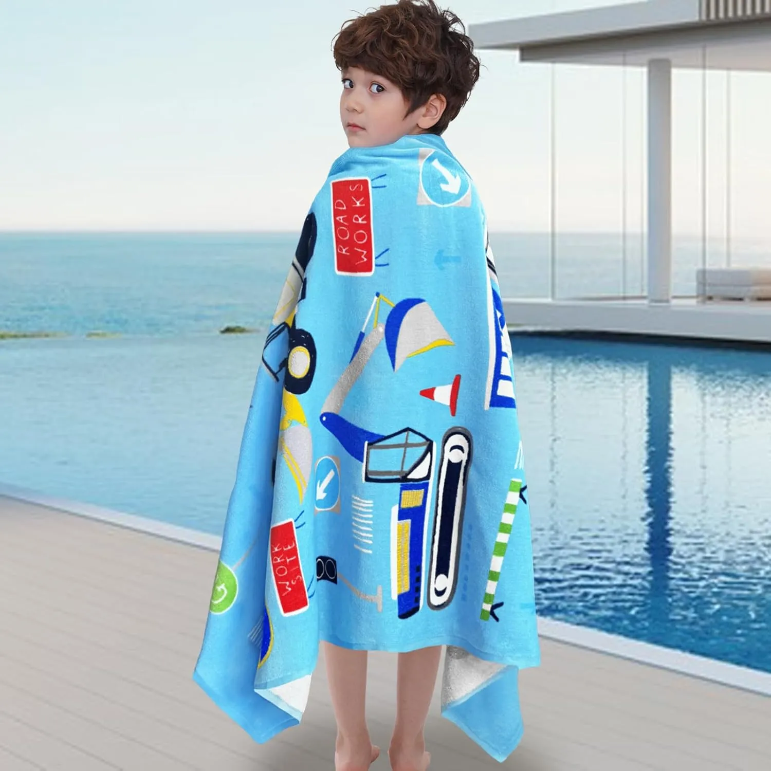 VOOVA & MOVAS Boys Beach Towels, 28"X54", 330GSM, Large Soft Absorbent Cotton Pool Towels for Toddler,Ideal for Swim, Surf, Beach, Bathroom and Camping, Vehicle