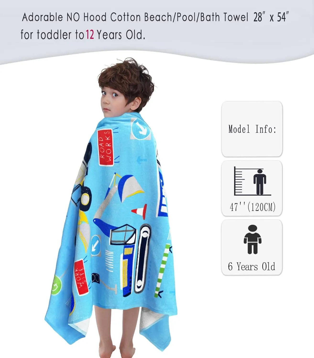 VOOVA & MOVAS Boys Beach Towels, 28"X54", 330GSM, Large Soft Absorbent Cotton Pool Towels for Toddler,Ideal for Swim, Surf, Beach, Bathroom and Camping, Vehicle