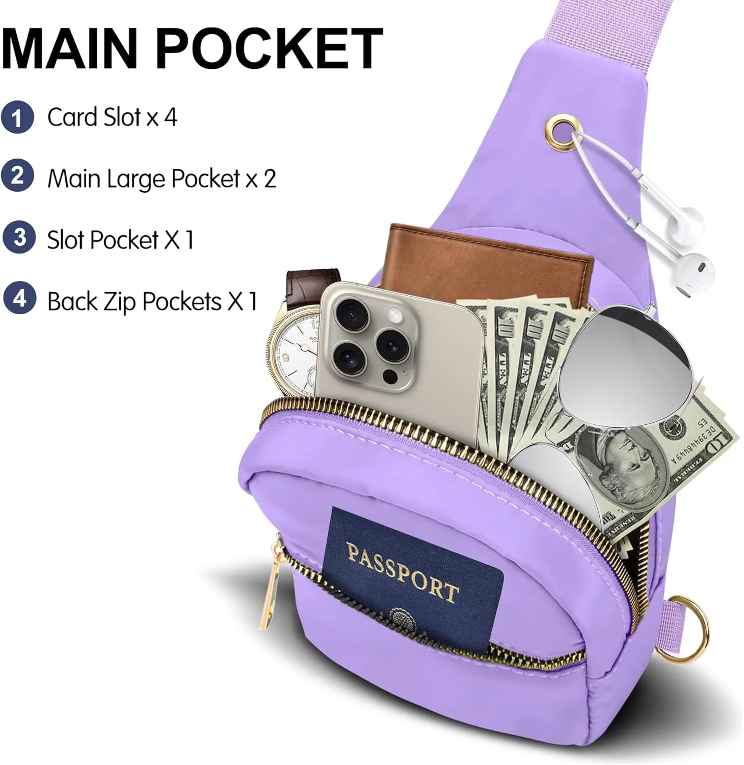 VOROLO Large Sling Bag,Crossbody Bags For Women and Men Cross body Bag Light Purple