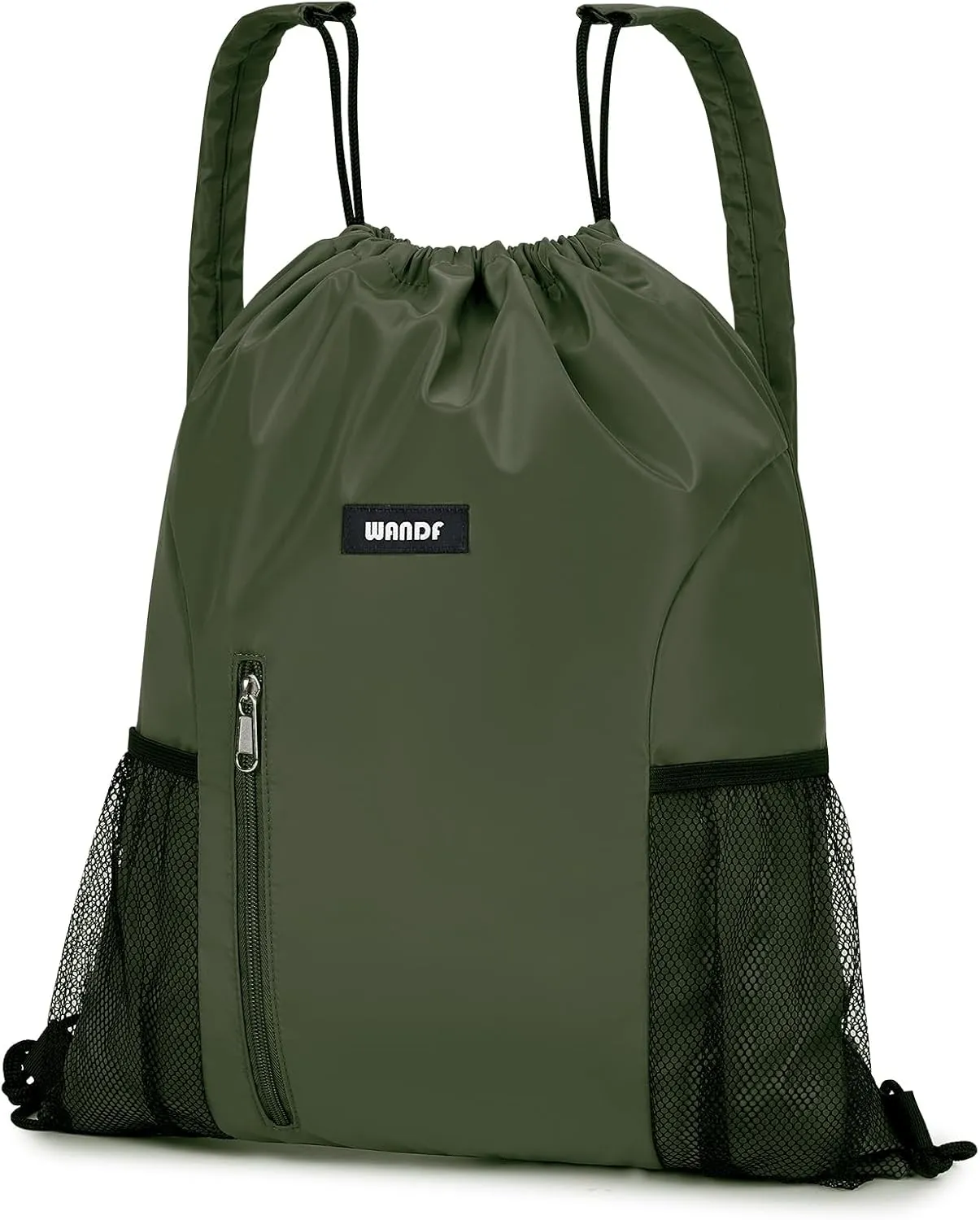 WANDF Drawstring Backpack with Shoulder Pad Sports Gym Backpack with Mesh Pocket String Bag for Women Men(Dark green)