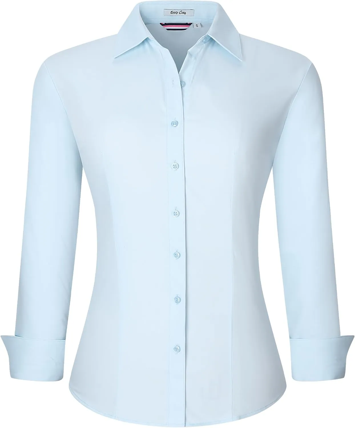 WARHORSEE Womens Button Down Shirt Long Sleeve Work Dress Shirts, V Neck Easy Care Stretchy Business Casual Blouses for Women