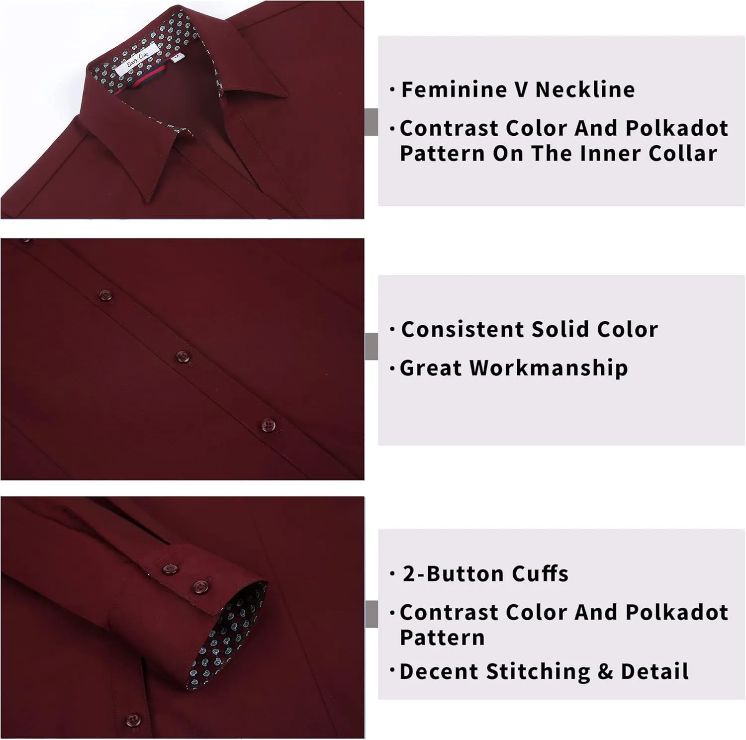 WARHORSEE Womens Button Down Shirt Long Sleeve Work Dress Shirts, V Neck Easy Care Stretchy Business Casual Blouses for Women