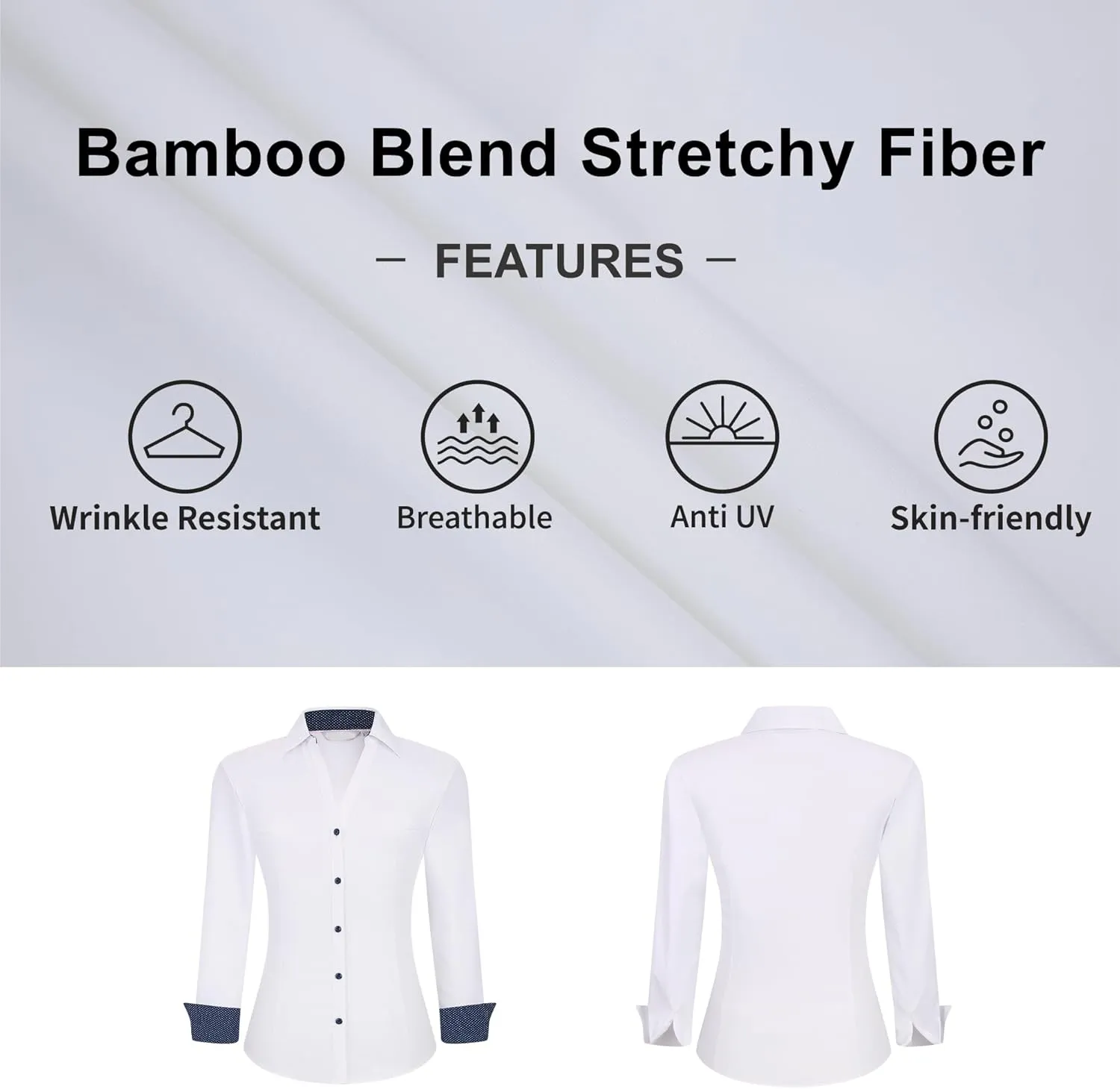 WARHORSEE Womens Button Down Shirt Long Sleeve Work Dress Shirts, V Neck Easy Care Stretchy Business Casual Blouses for Women