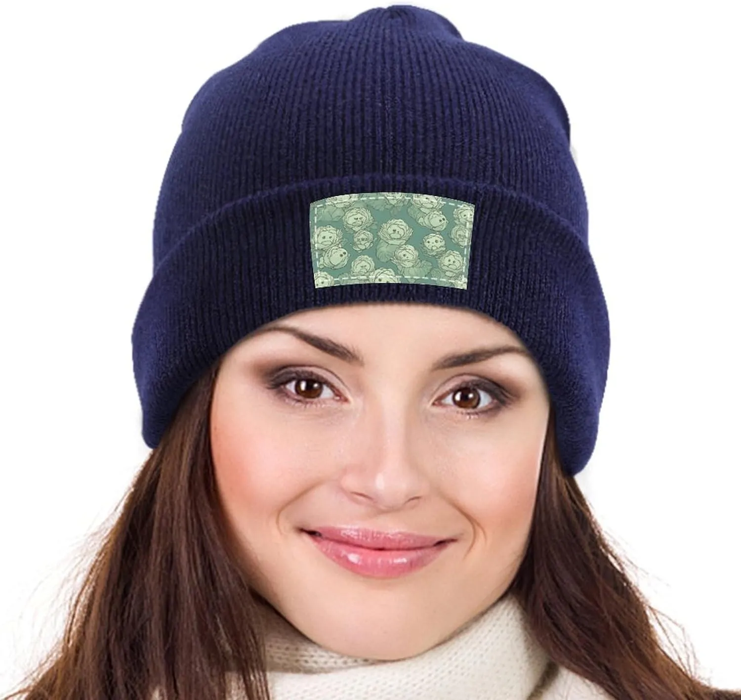 Warm Cuffed Knit Beanie Winter Hats Cabbage Pattern Printed Fashion Knit Skull Cap for Women Men