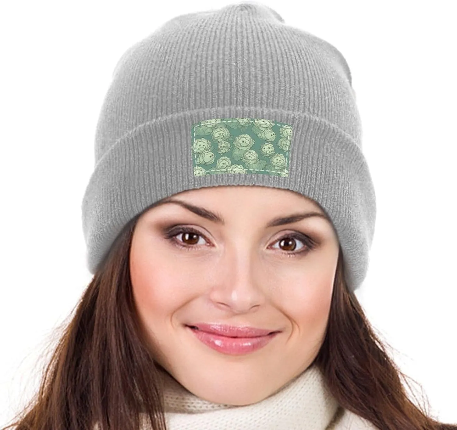 Warm Cuffed Knit Beanie Winter Hats Cabbage Pattern Printed Fashion Knit Skull Cap for Women Men