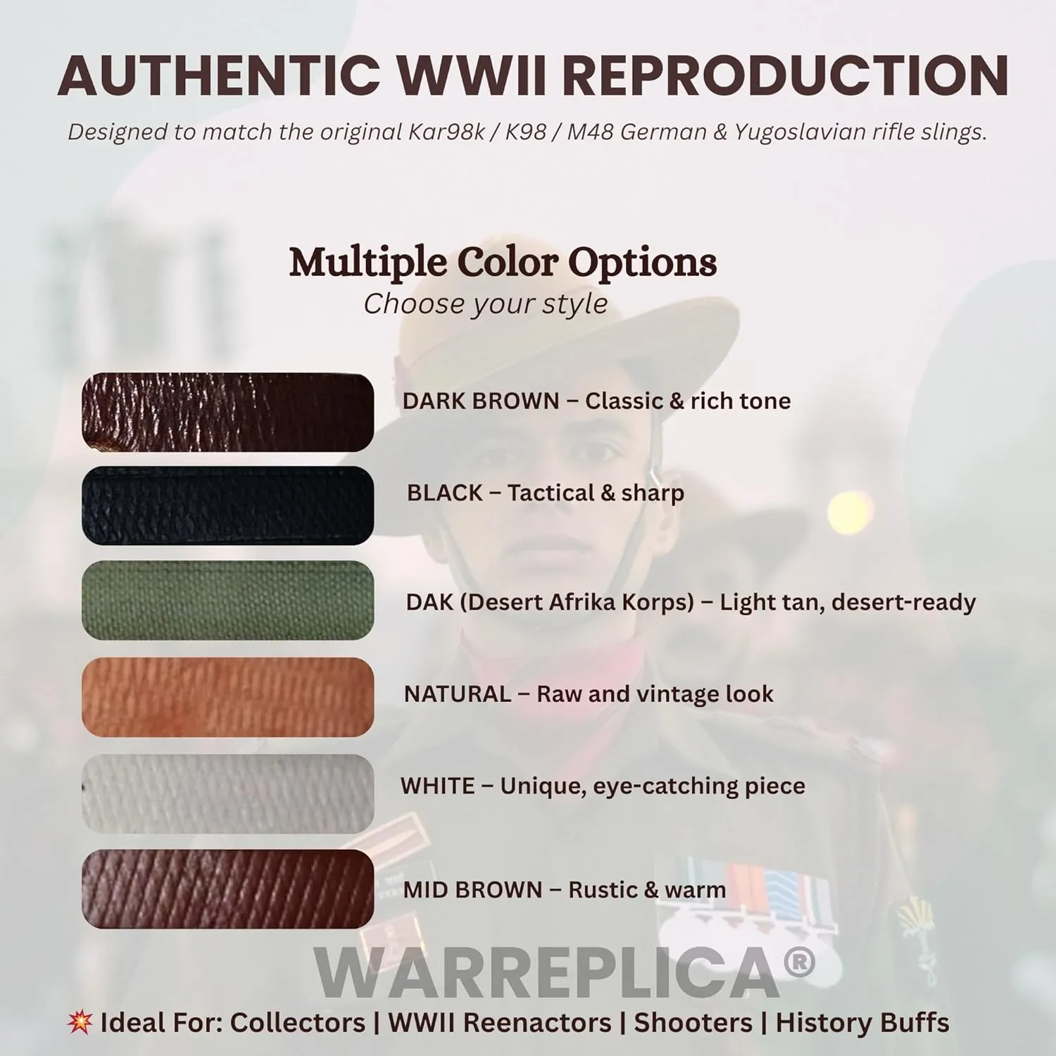 warreplica German mauser kar98k k98 Karabiner 98 Kurz M48 yugoslavian Yugo 7x57 8mm Mauser WWII Leather Sling - Reproduction