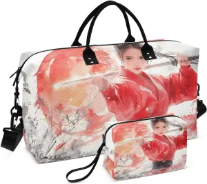 Warrior Chinese Woman Duffle Bag for Travel, Gym Bag with Multiple Interior Pockets for Men Women Overnight Purse Included 20.5 x 1.9 x 13.8 In