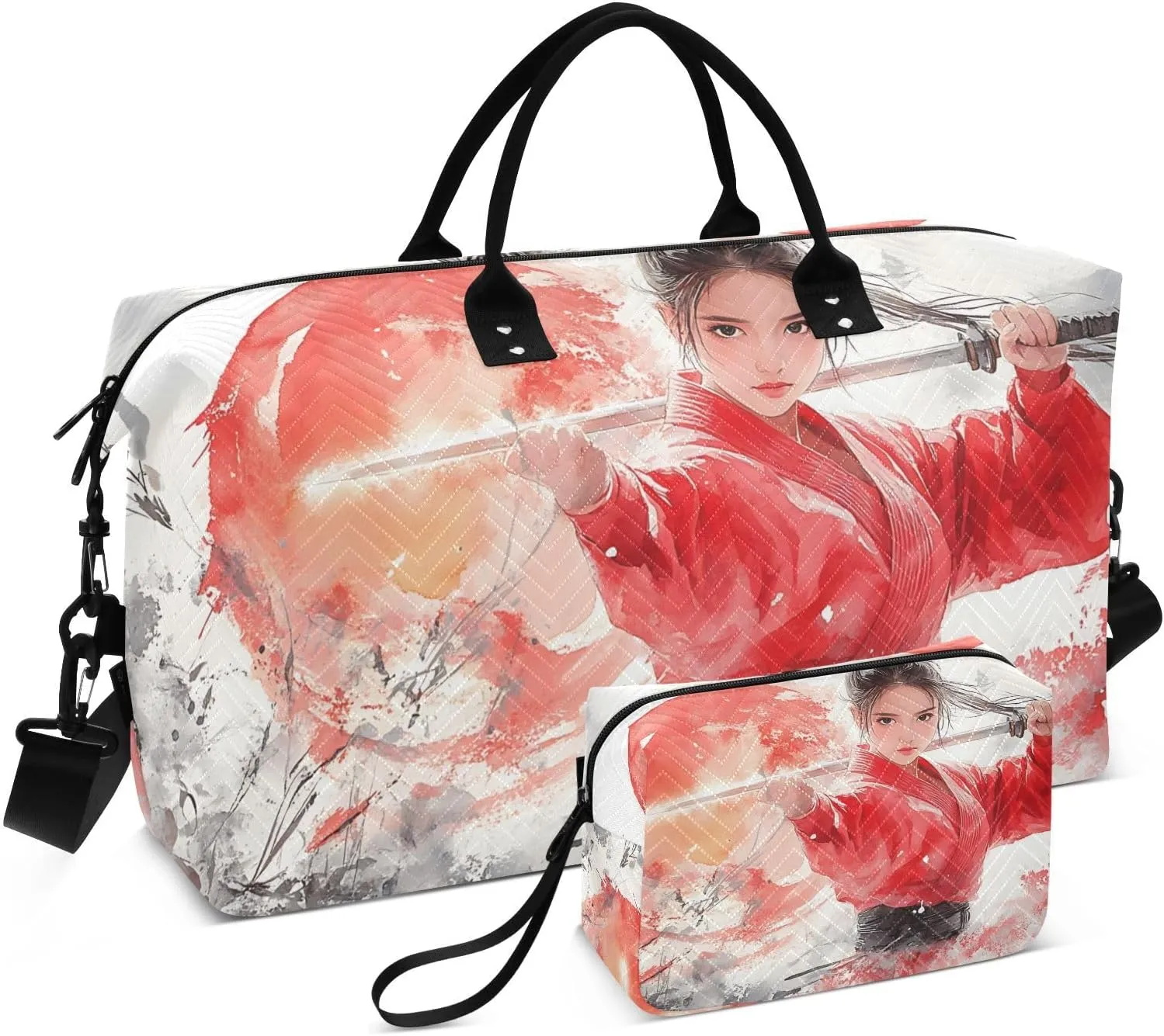 Warrior Chinese Woman Duffle Bag for Travel, Gym Bag with Multiple Interior Pockets for Men Women Overnight Purse Included 20.5 x 1.9 x 13.8 In