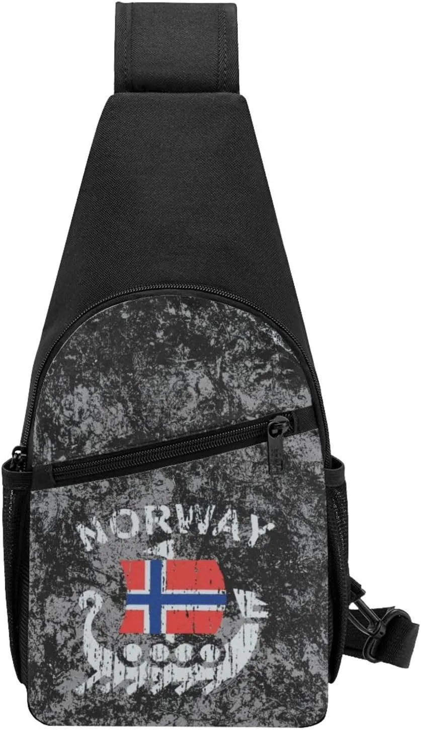 Washed Norwegian Flag Norway Dragon Boat Sling Bag Crossbody Backpack Shoulder Casual Daypack Bags for Men Women